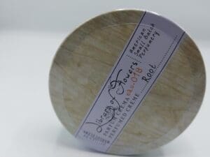 A close up of the label on a wooden plate