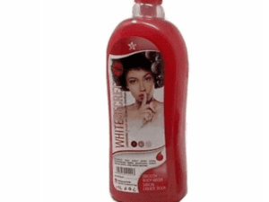 A bottle of shampoo with a woman in it