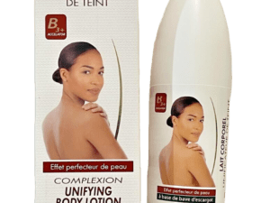 A bottle of lotion is next to the box.