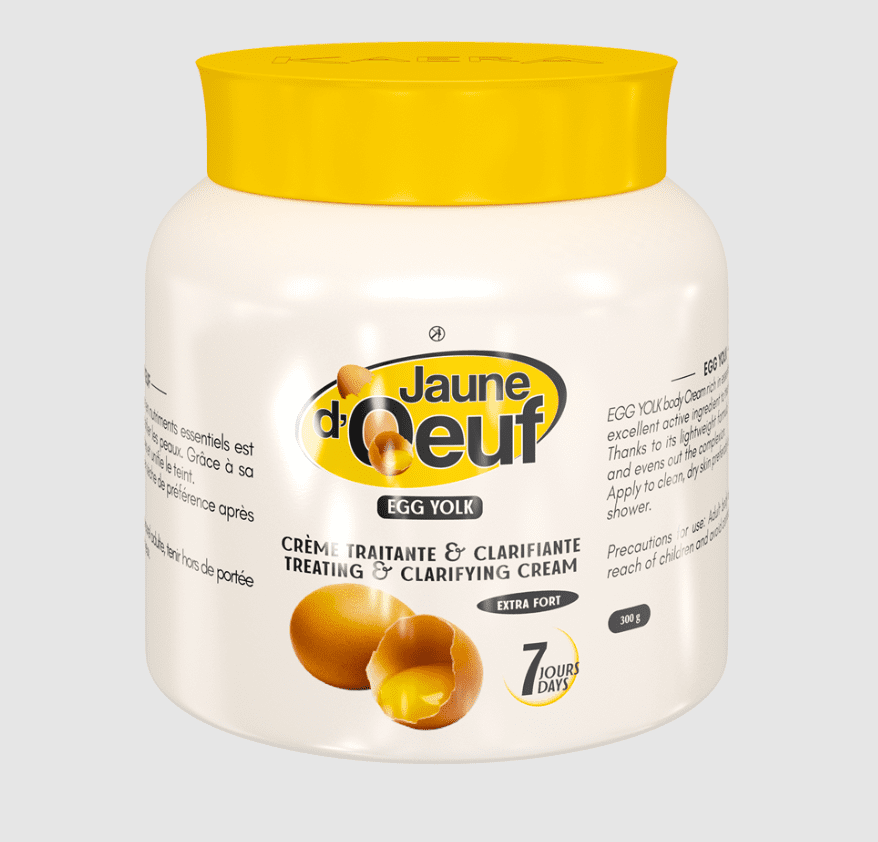 A jar of cream with peaches on it.