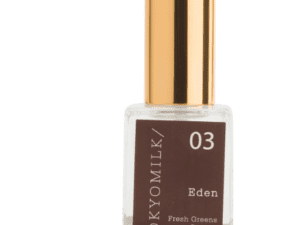 A bottle of perfume with the word " eden " written on it.